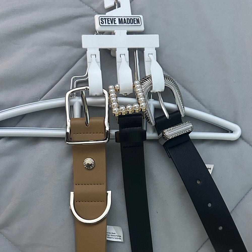 Steve Madden Tan and Black Belts Set